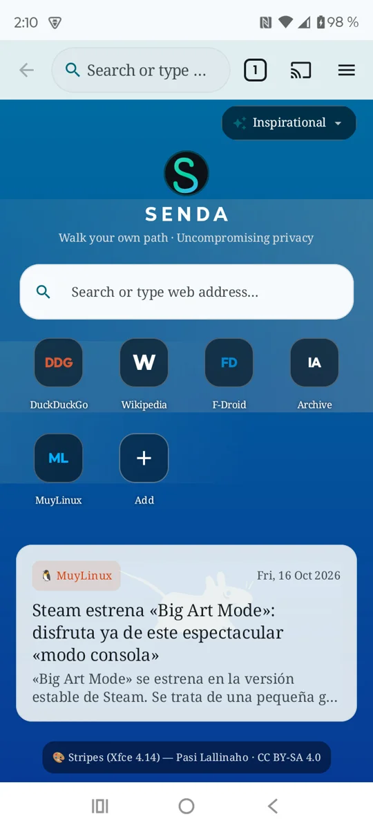 Senda 0.2.0 en un teléfono Android